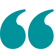 Teal quotation marks icon on a white background