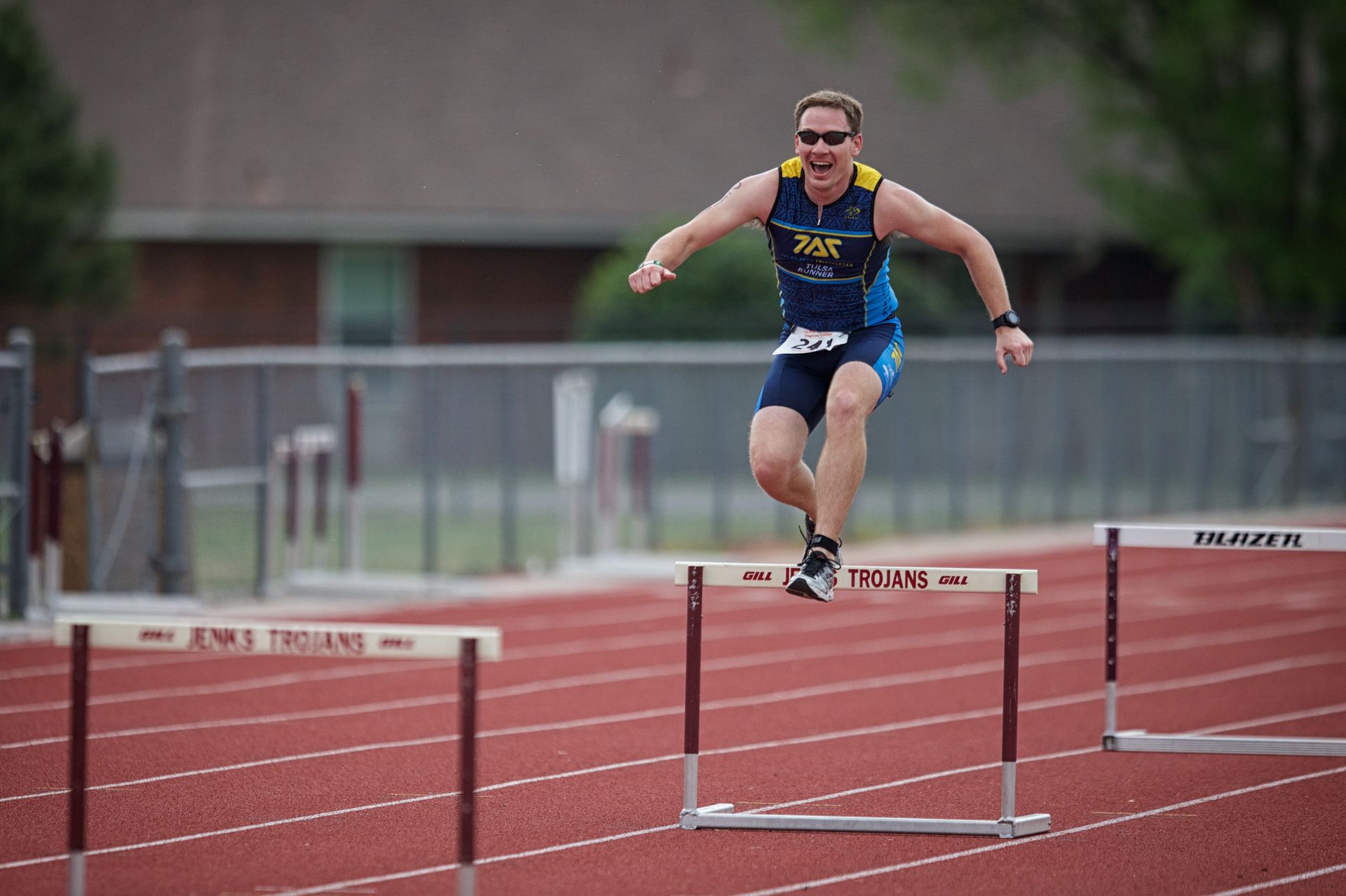 Ben running the hurdles at track night