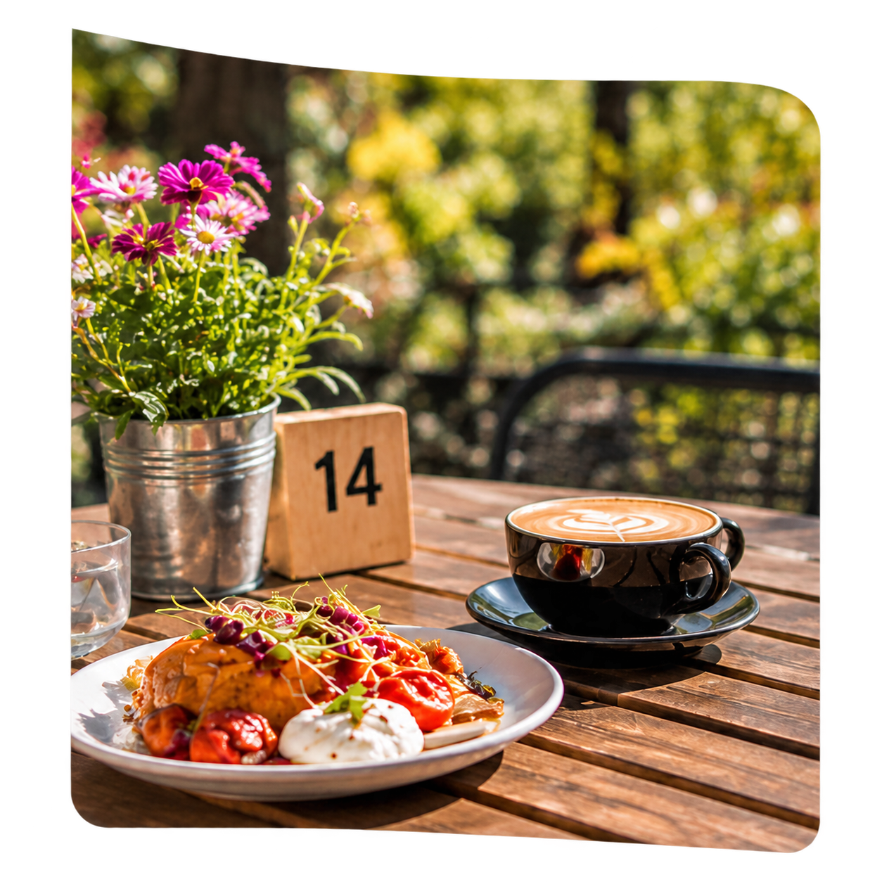 Outdoor Café Table With Coffee, A Plated Meal  — Burnetts On Barney in Kiama, NSW