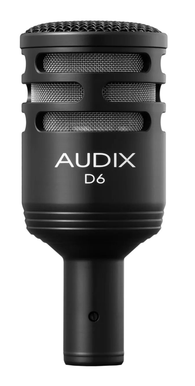 Audix D6 black dynamic microphone with mesh grille.