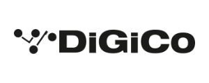 Logo for DigiCo, a technology company. It features a graphic of connected circles and the company name.
