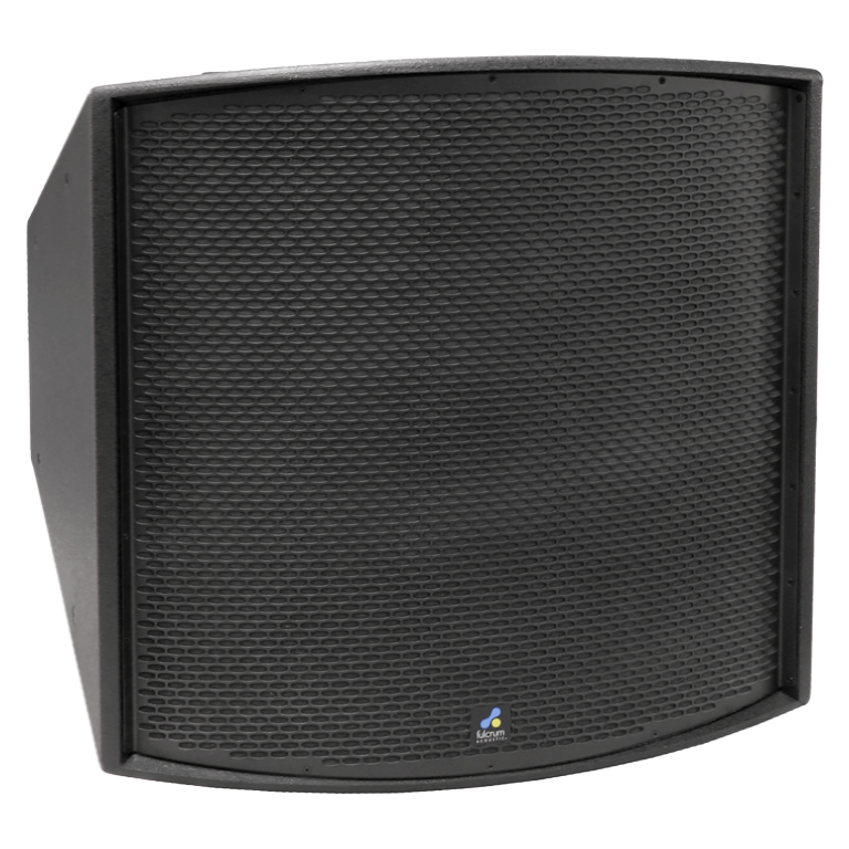 Black stage monitor with textured grill and logo.