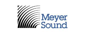Meyer Sound logo with black sound waves and blue text.