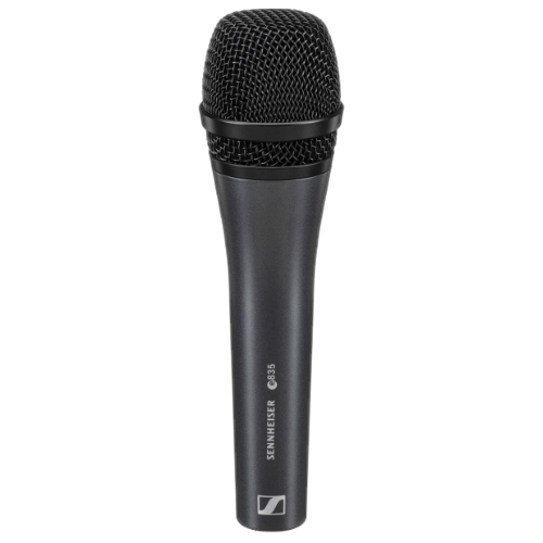 A dark gray Sennheiser e835 handheld microphone.