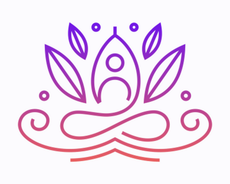 A line drawing of a lotus flower with leaves and swirls.