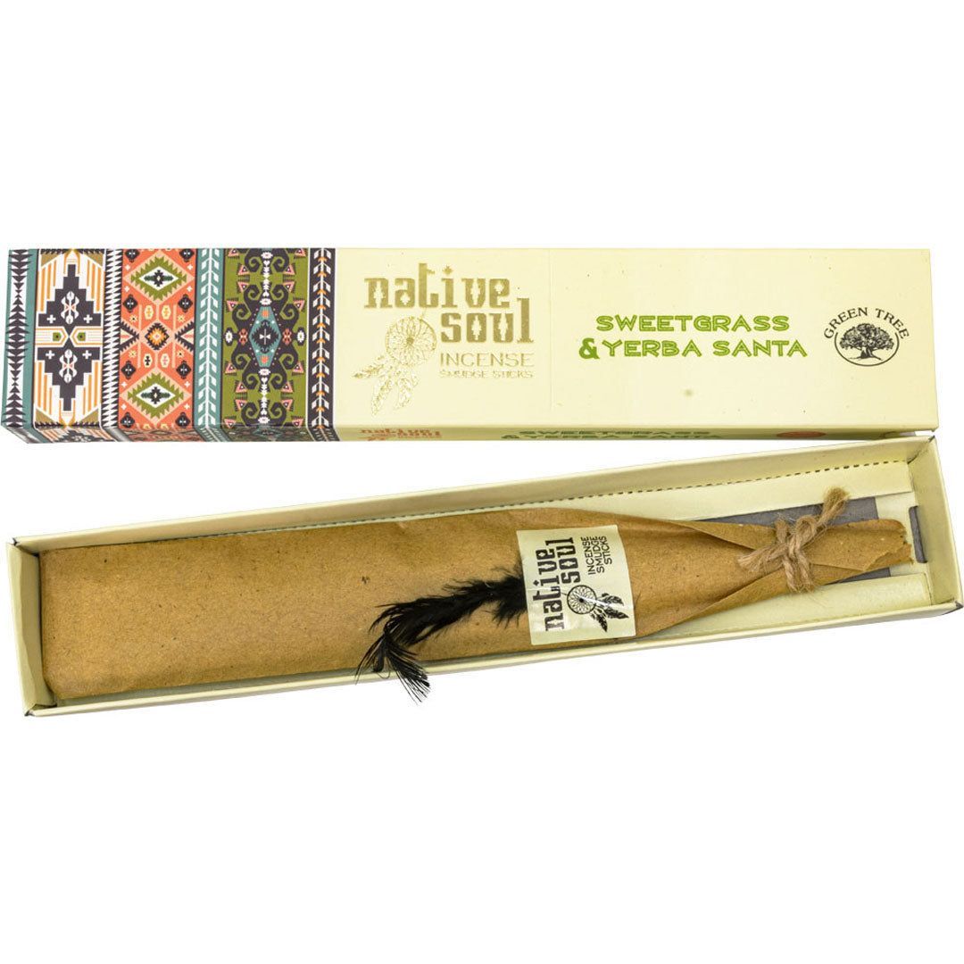 Native soul sweetgrass yerba santa incense sticks in a box