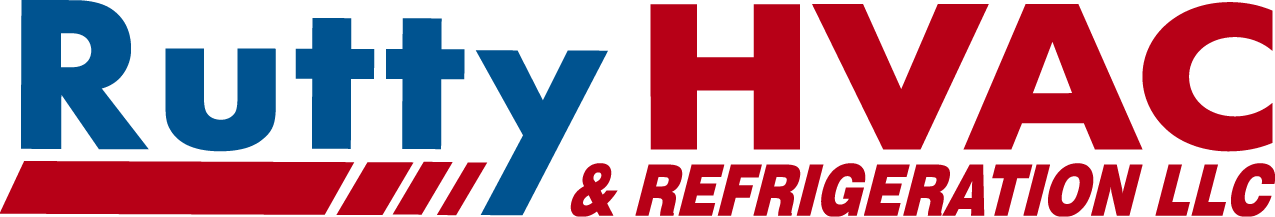 Rutty HVAC & Refrigeration LLC logo in blue and red text with stylized red stripes