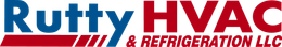 Rutty HVAC & Refrigeration LLC logo in blue and red text with stylized red stripes