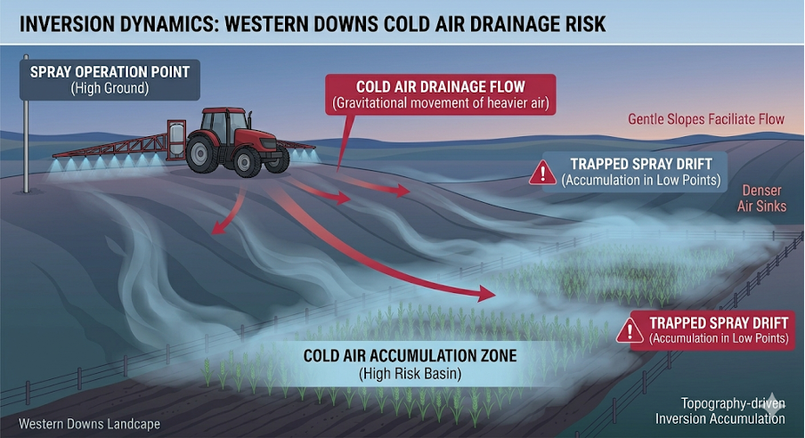Inversion Dynamics: Western Downs cold air drainage risk.
