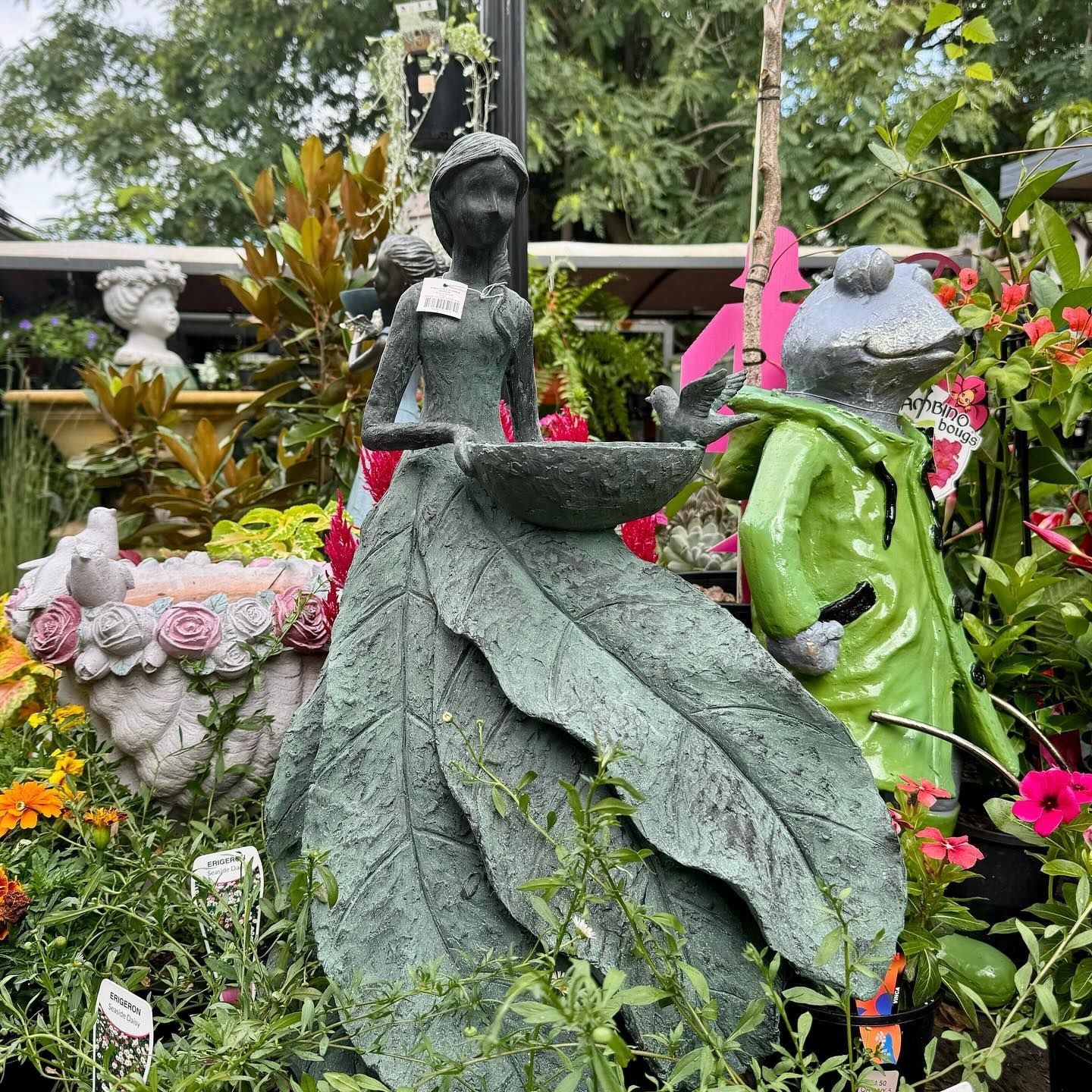 Statue of Woman in Leaf Gown Holding Birdbath — Hinterland Foliage in Landsborough, QLD
