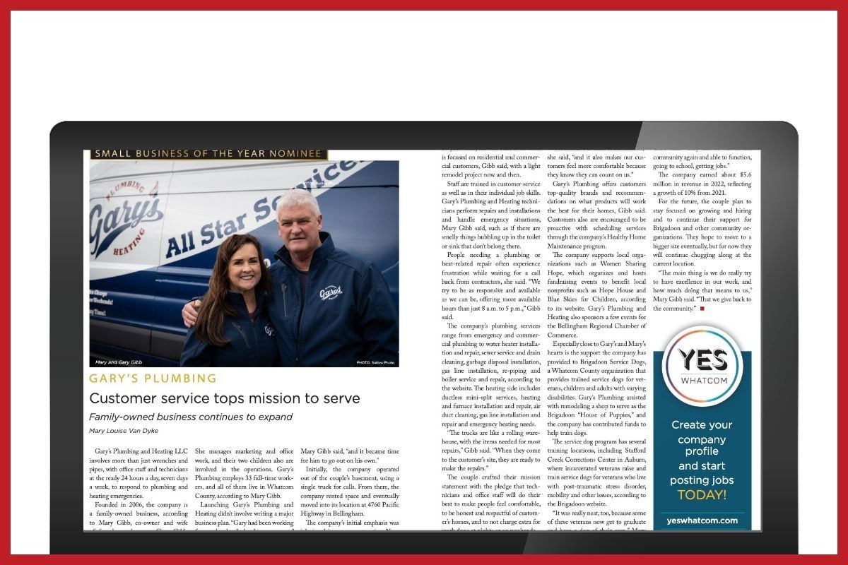 Newspaper ad with a smiling man beside an airplane and a “YES” badge on the right