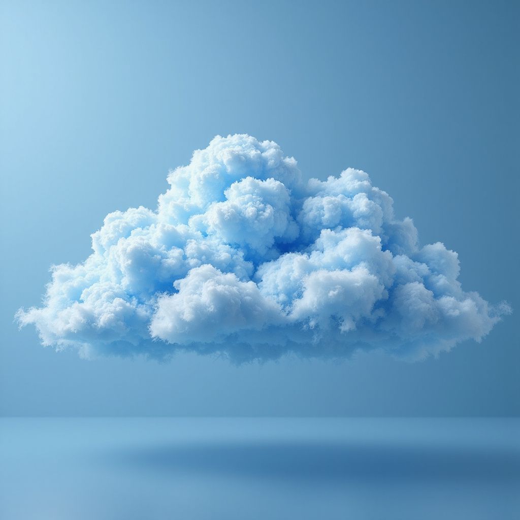 “Fluffy light-blue cloud against a blue background, symbolizing cloud computing and IT services by Reboot IT”