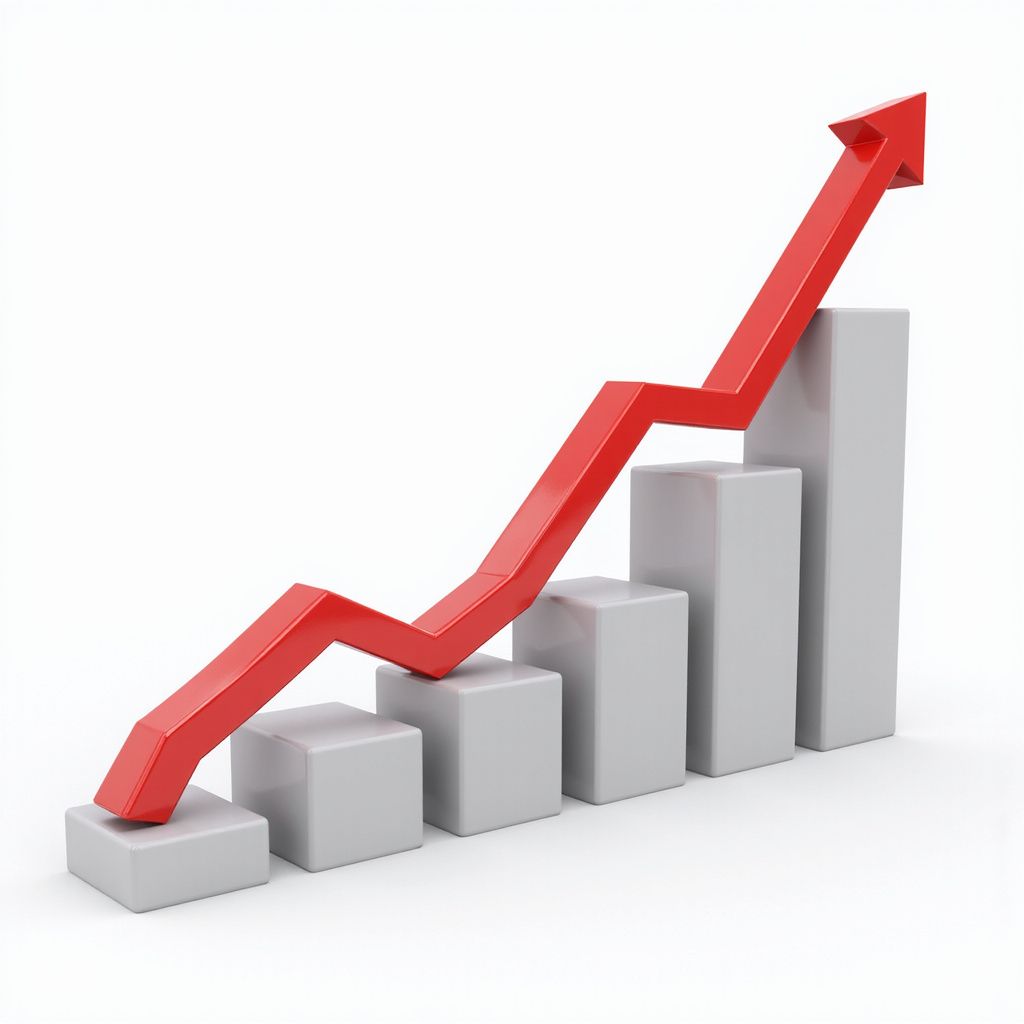 Red upward arrow over bar graph, indicating growth Reboot IT