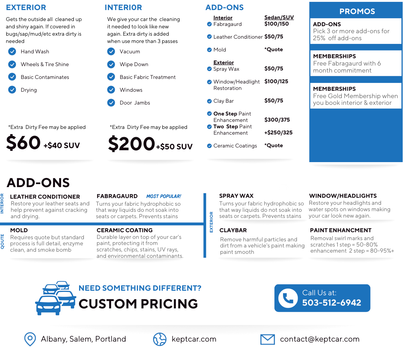Keptcar car detailing service price sheet with Universal Auto Sales