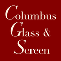 Columbus Glass & Screen text on red background.