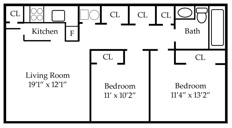 two bedrooms one bathroom floor plan
