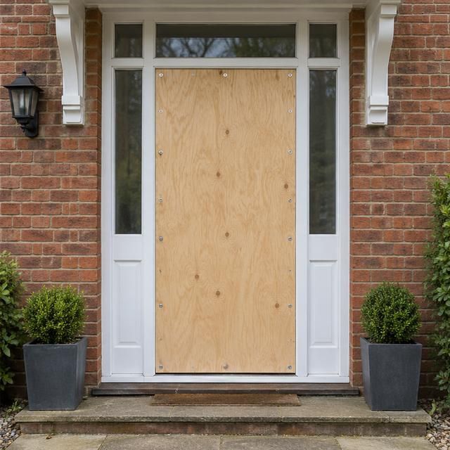 The same doorway covered with a fitted board