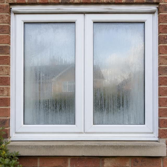 Window with misted, cloudy glass