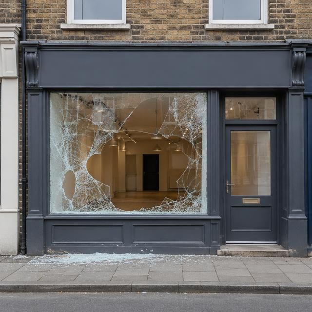 Shopfront with a shattered front window