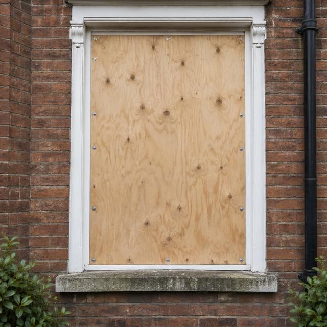 The same window covered with a fitted plywood board