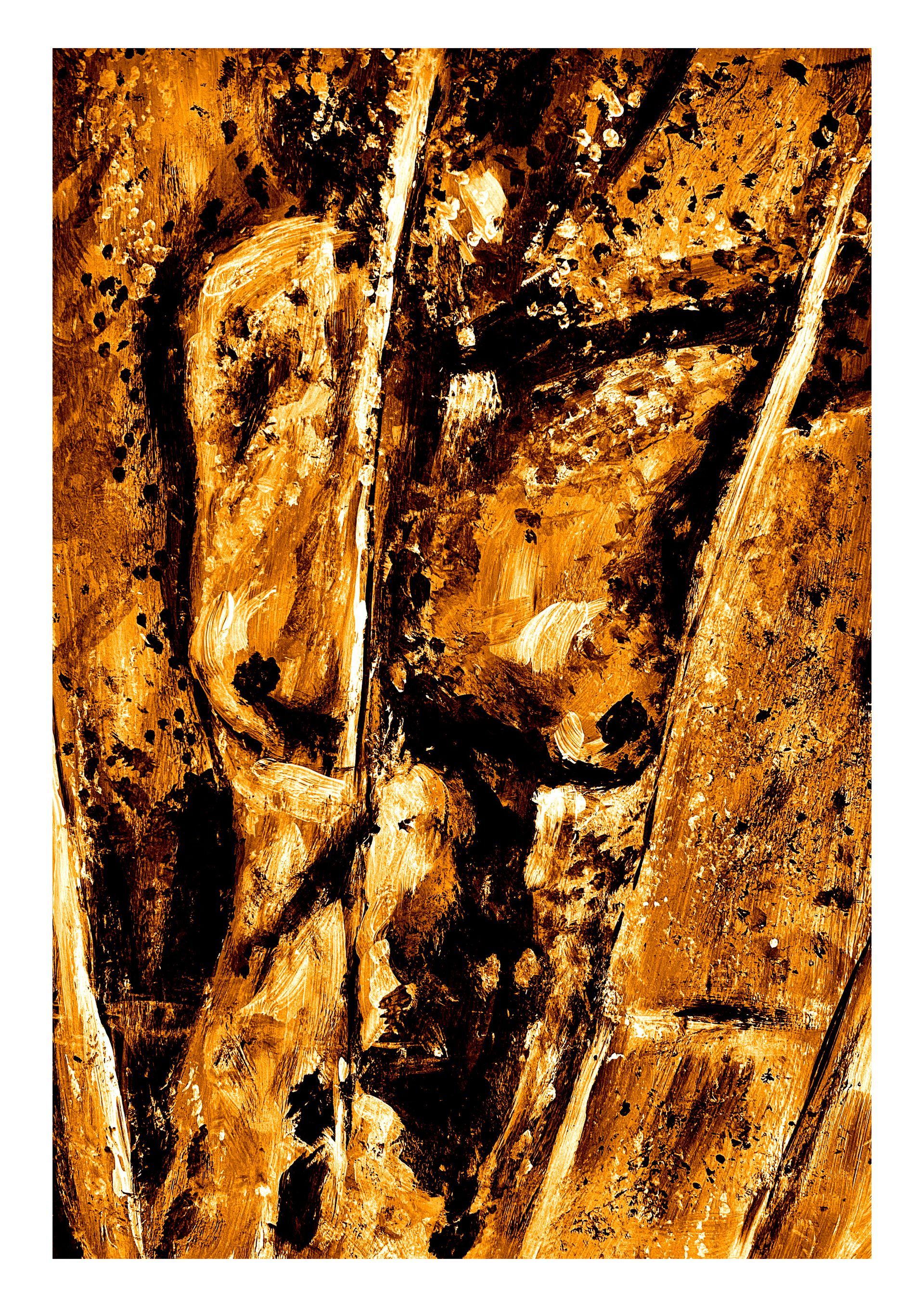 Abstracte bruin-zwarte textuur met verticale strepen en scheuren.