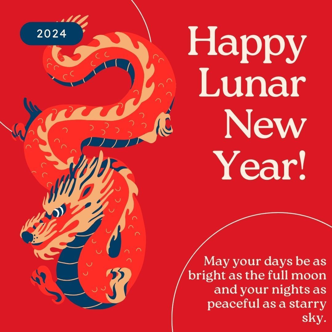 A happy lunar new year greeting card with a dragon