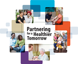 A poster that says partnering for a healthier tomorrow