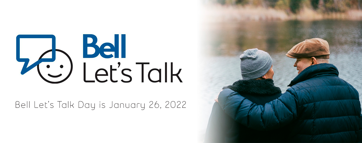 A bell let 's talk logo with two people standing next to each other