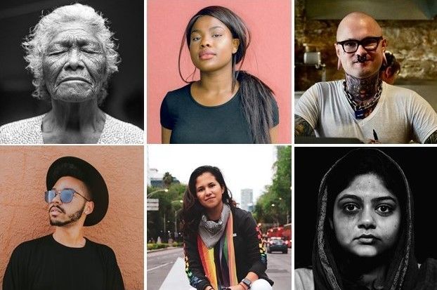 A collage of people 's faces including an older woman and a younger woman
