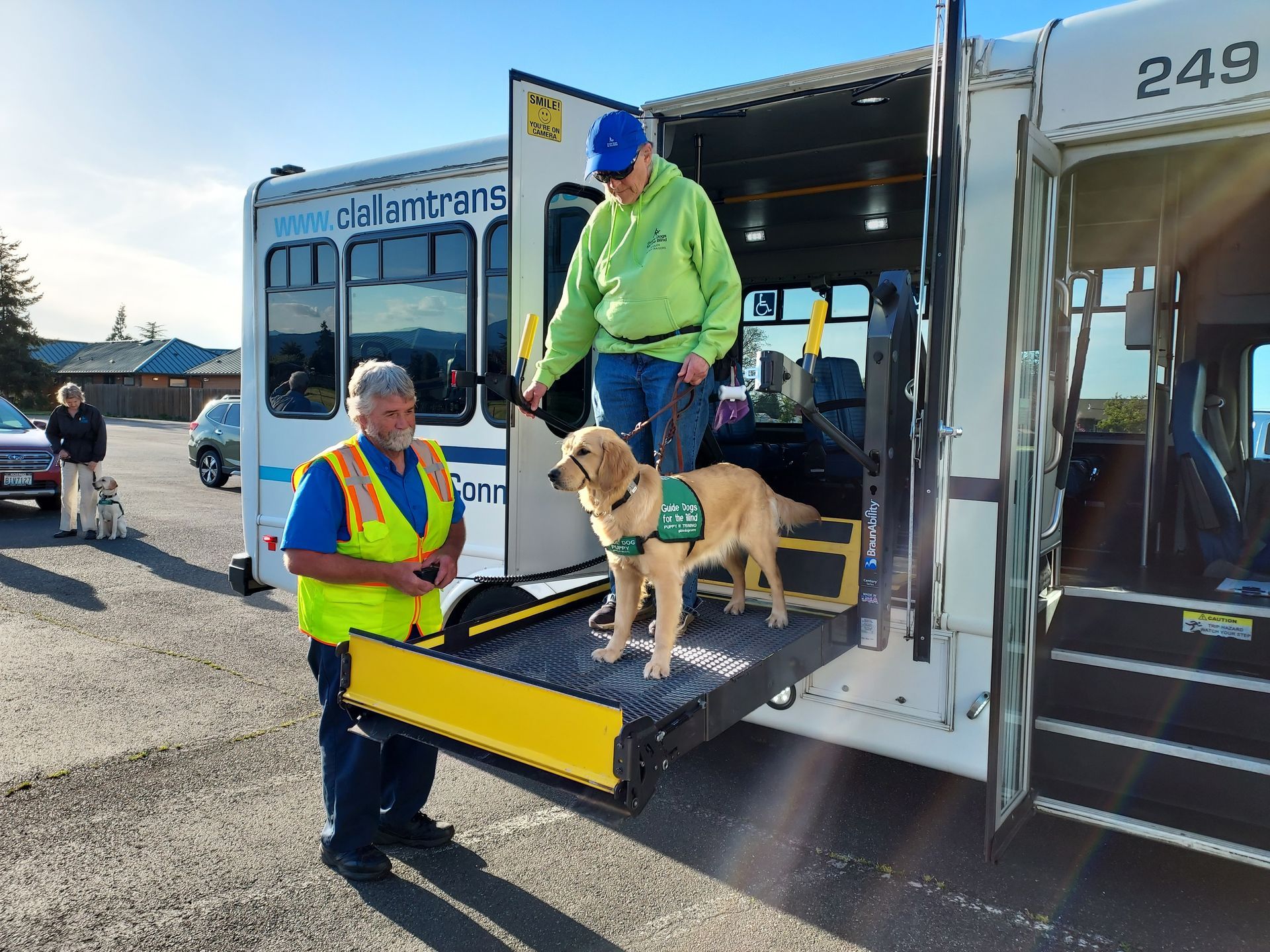Clallam Connect bus with passenger and dog