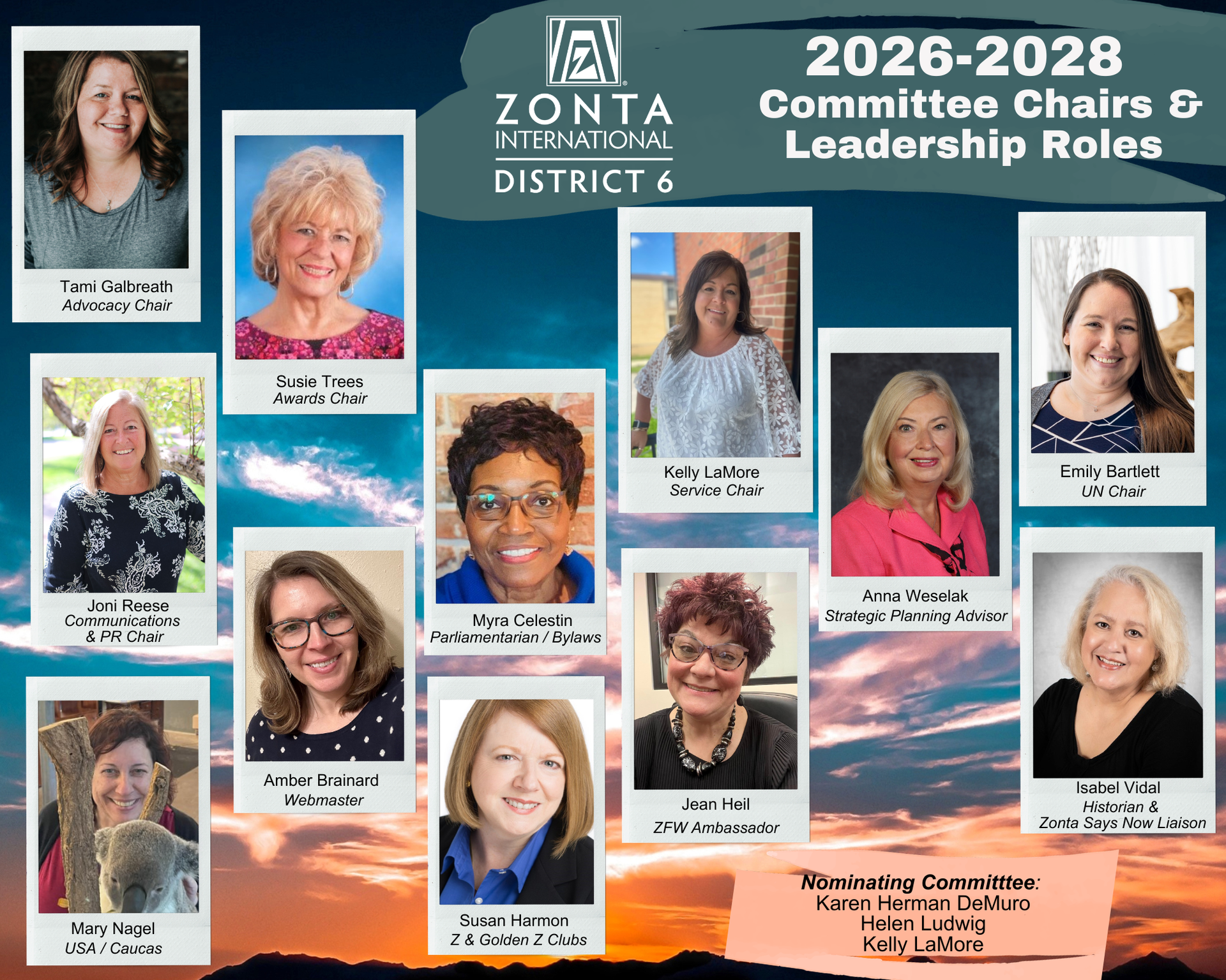 Zonta District 6 committee chairs & leadership roles for the 2026-2028 biennium.