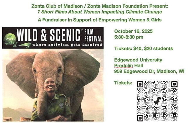 Poster for a film festival. Promoting 7 short films about women impacting climate change. October 16, 2025 in Madison, WI.