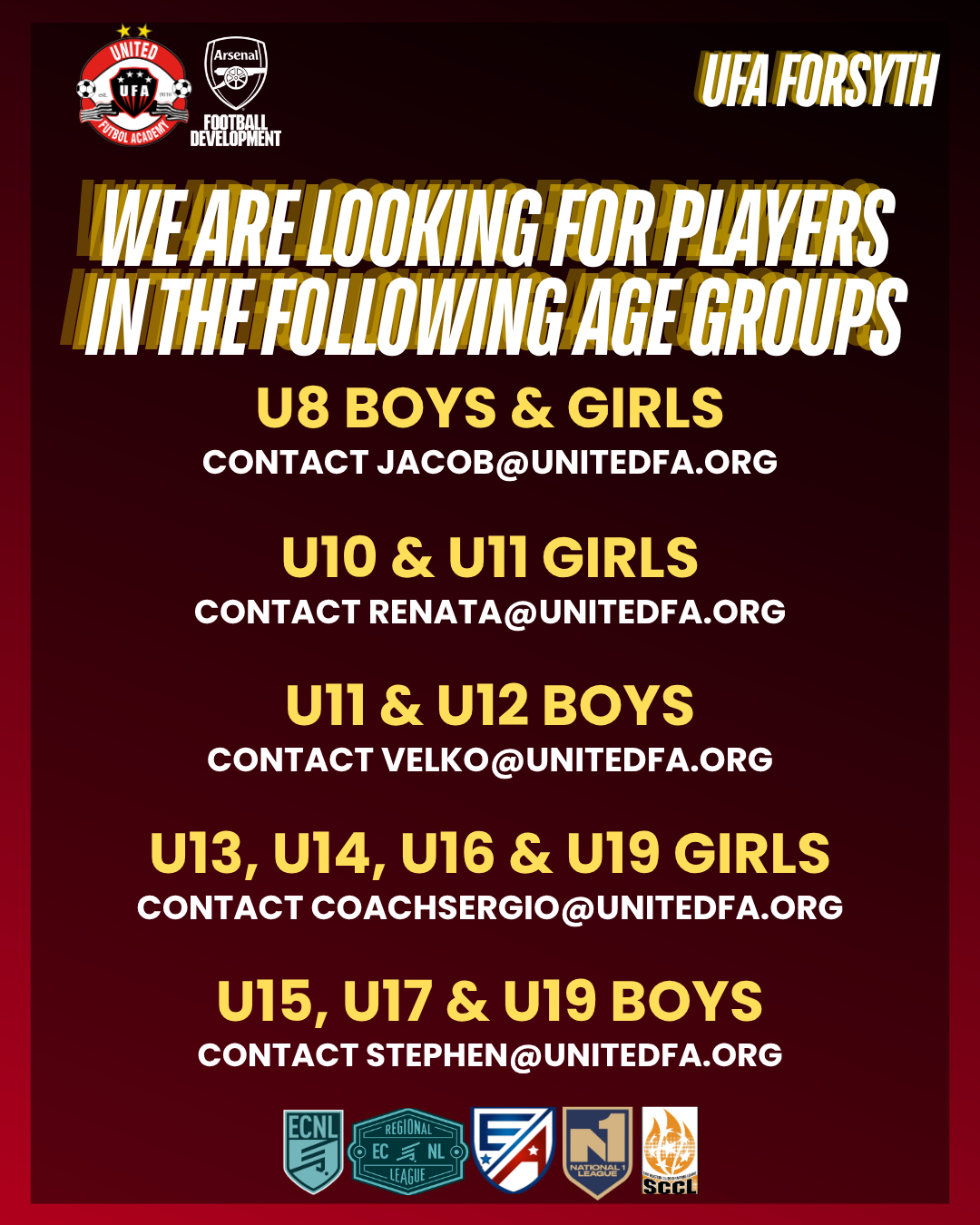 United Futbol Academy tryouts flyer for Academy/Select teams