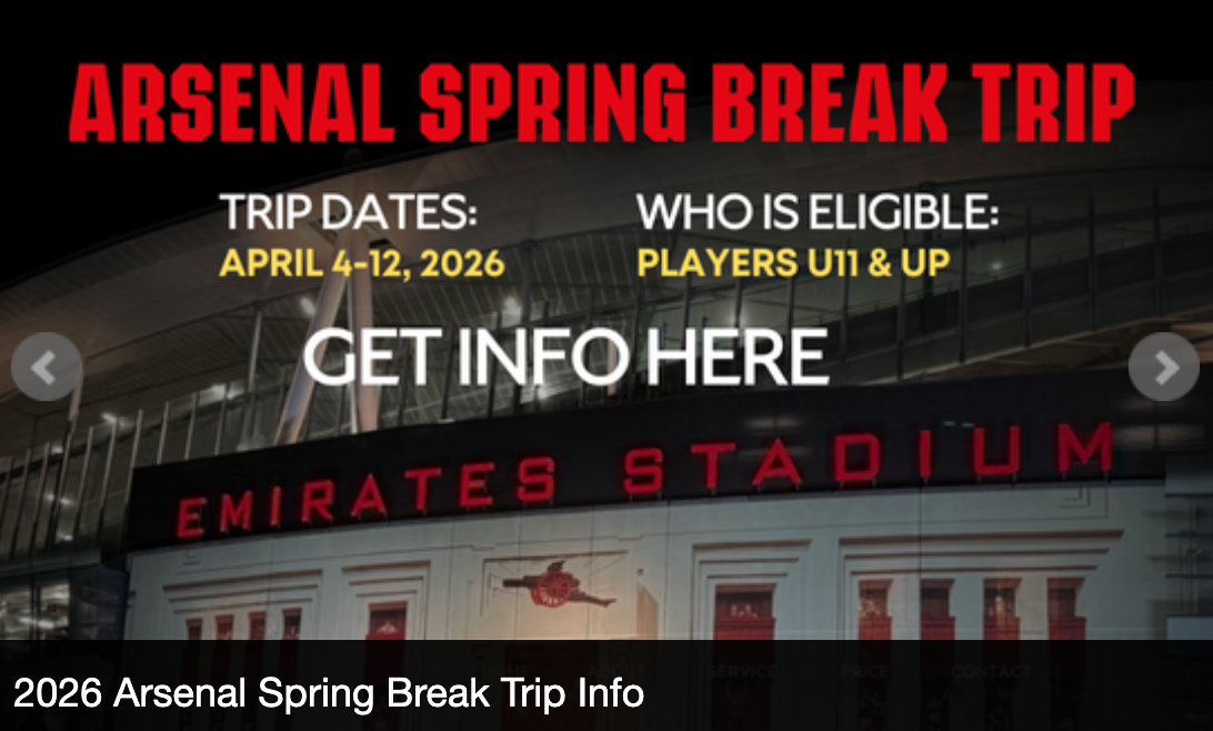 United Futbol Academy Dawson Arsenal Spring Break Trip flyer