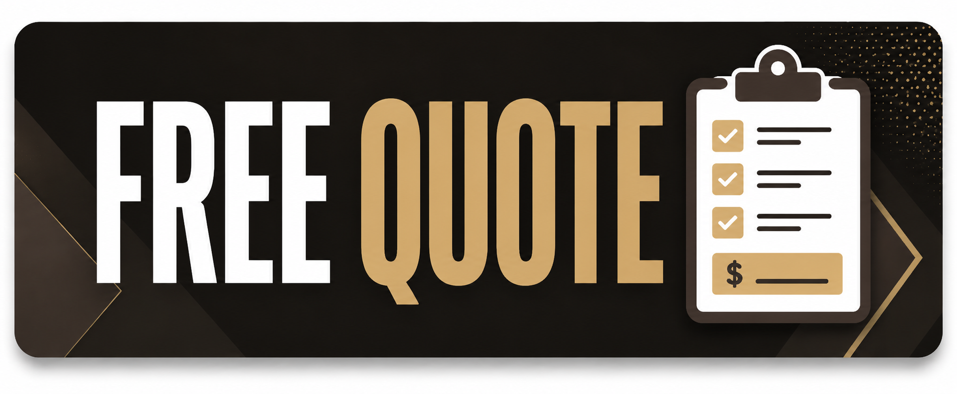 Free quote banner with bold white and gold text beside a clipboard checklist icon.