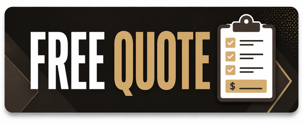 Free quote banner with bold white and gold text beside a clipboard checklist icon.