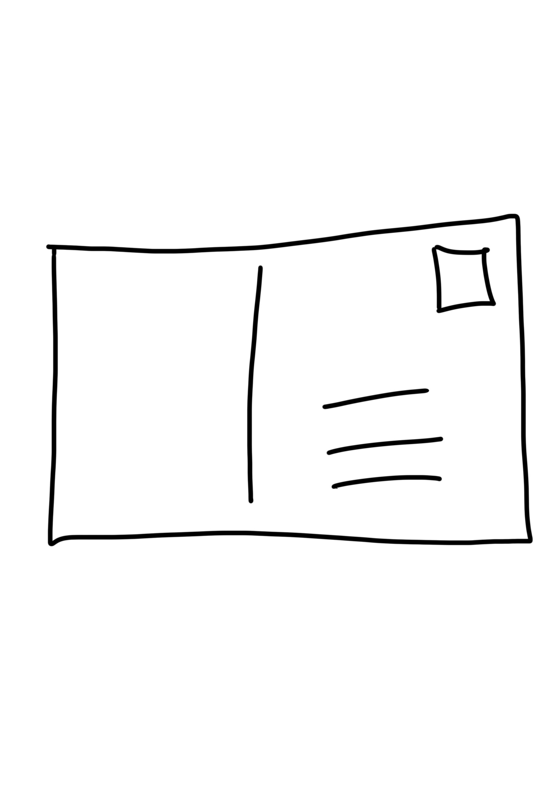 Achterkant van een briefkaart met lijnen voor adres en postzegel.