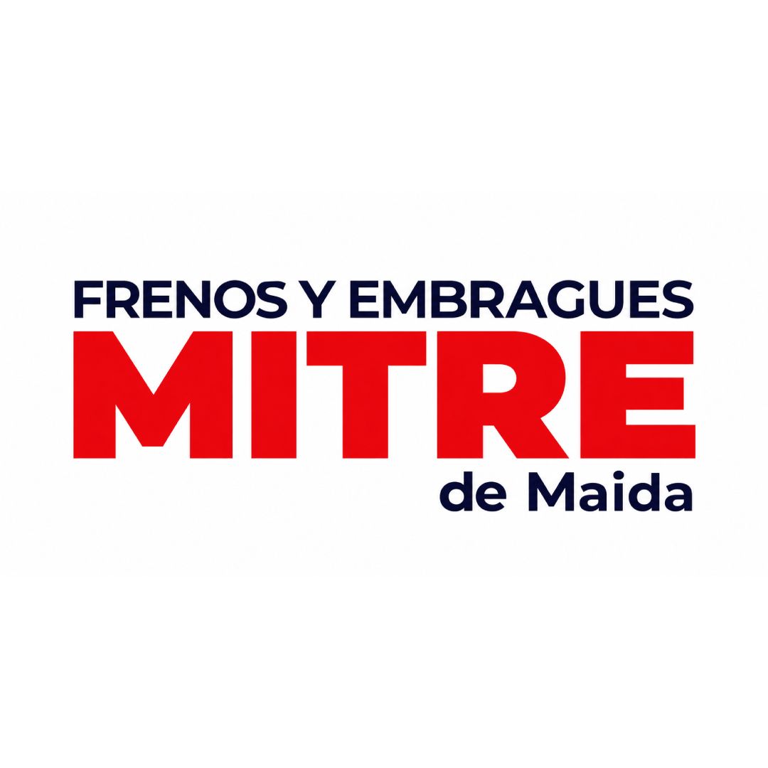 Logotipo de FRENOS Y EMBRAGUES MITRE de Maida en rojo y azul sobre fondo blanco
