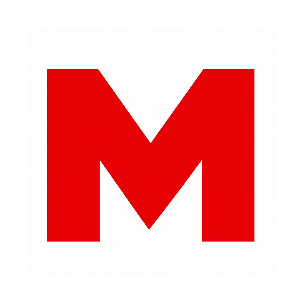 Letra M mayúscula roja sobre fondo blanco