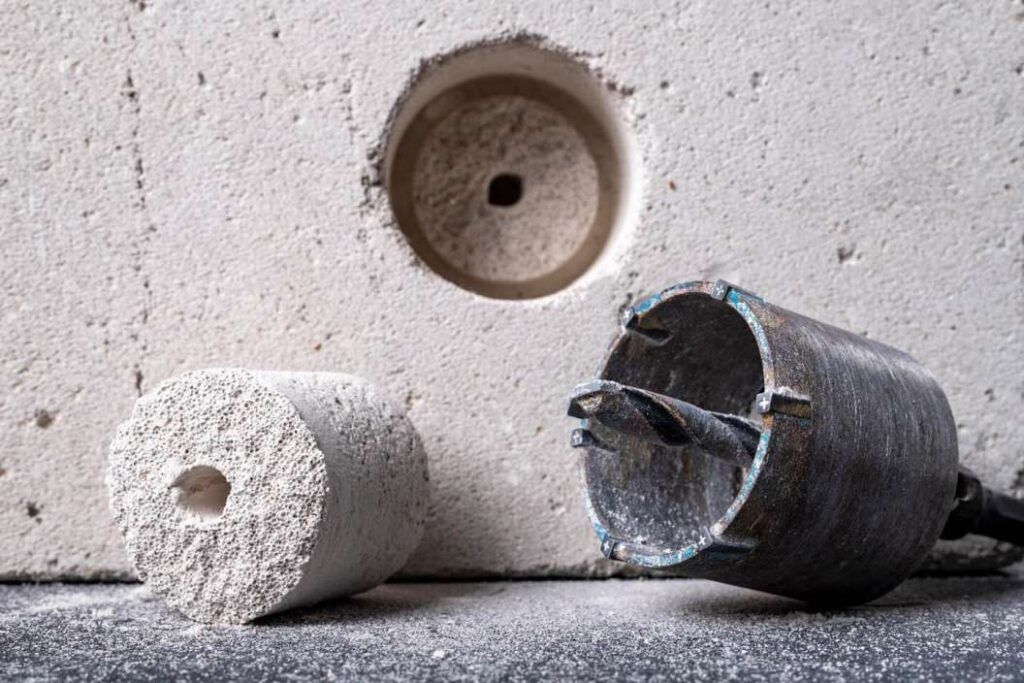 Ashton Sawing and Drilling performing precise core drilling in concrete wall
