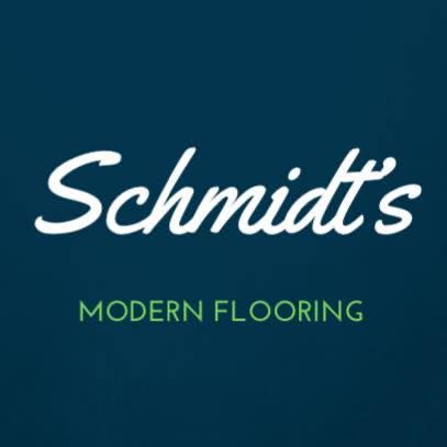 Schmidt's Modern Flooring logo with white cursive text on a teal background. Green text below reads 