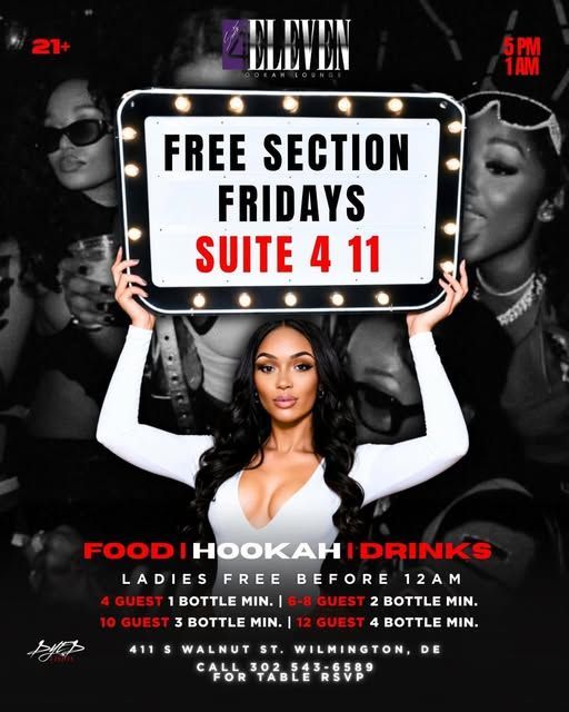 FREE SECTION FRIDAYS
celebration
friday night
Friday night in Wilmington
VIP lounge