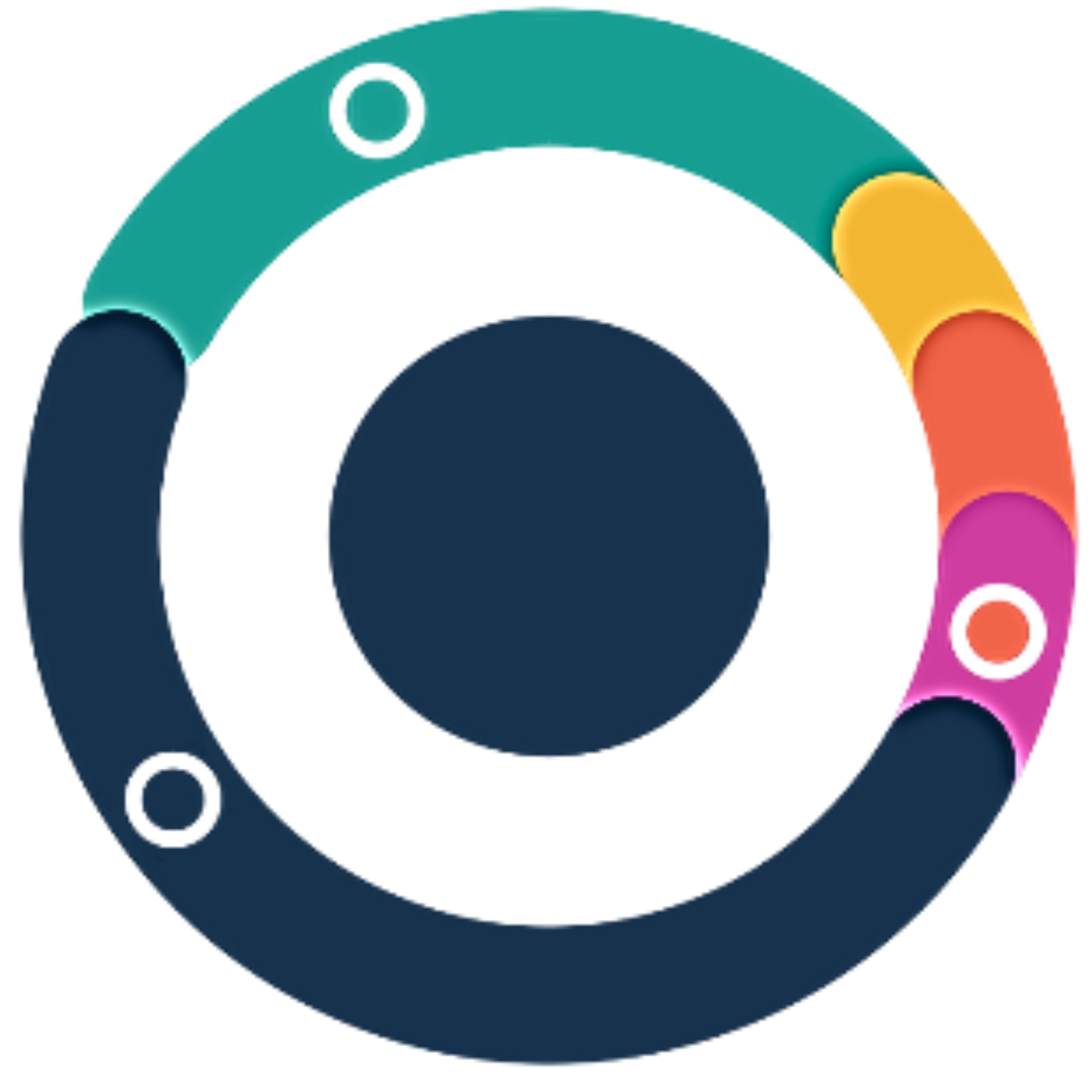 A stylized, rainbow-colored wing and