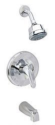 A close up of a shower head and faucet on a white background.
