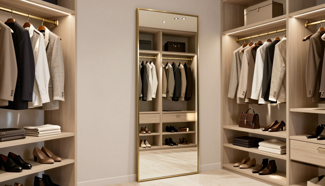 Espejo vertical personalizado en vestidor contemporáneo