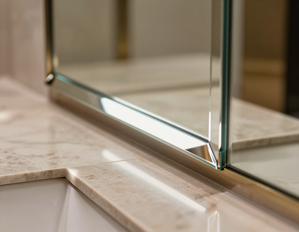 Detalle de espejo biselado con reflejos de luz