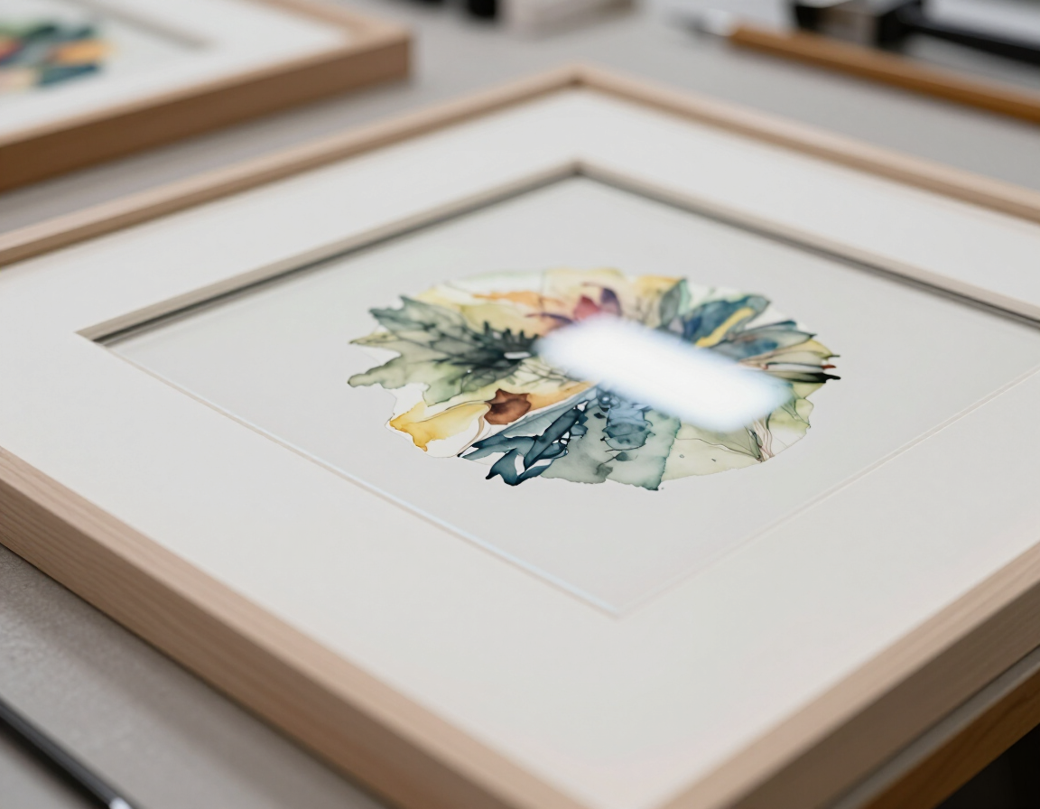 Detalle de passepartout y vidrio para conservación de una obra