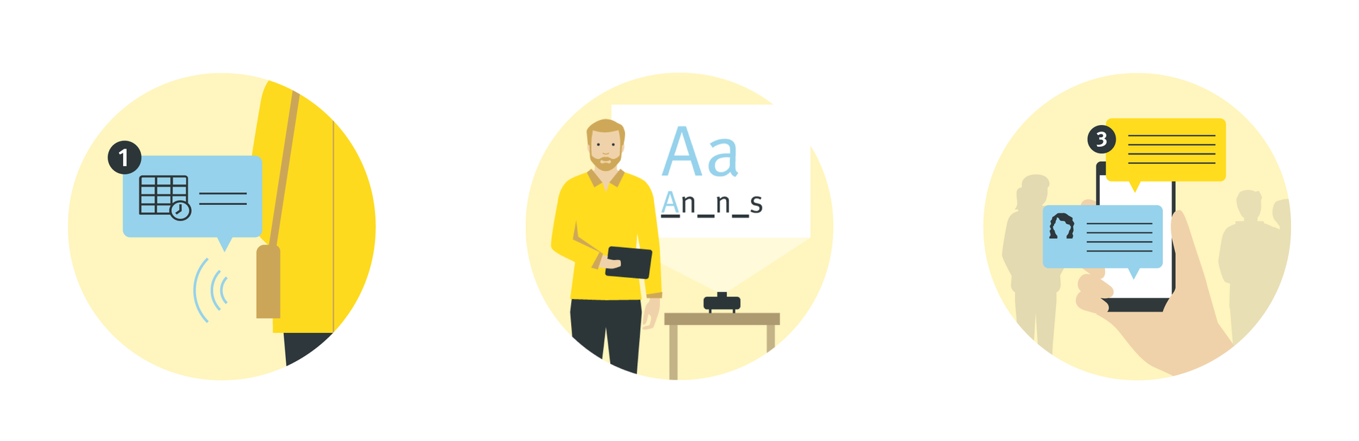 Kleine Illustrationen zu den Vorteilen der Software Kleine Illustrationen zu den Vorteilen der Software, in RAABE-Farben und in Kreisen.