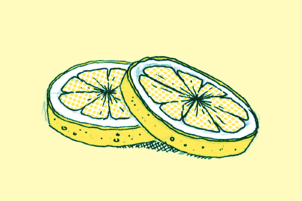 Zwei Zitronenscheiben stehen für Eine Illustration zeigt zwei Zitronenscheiben, die für