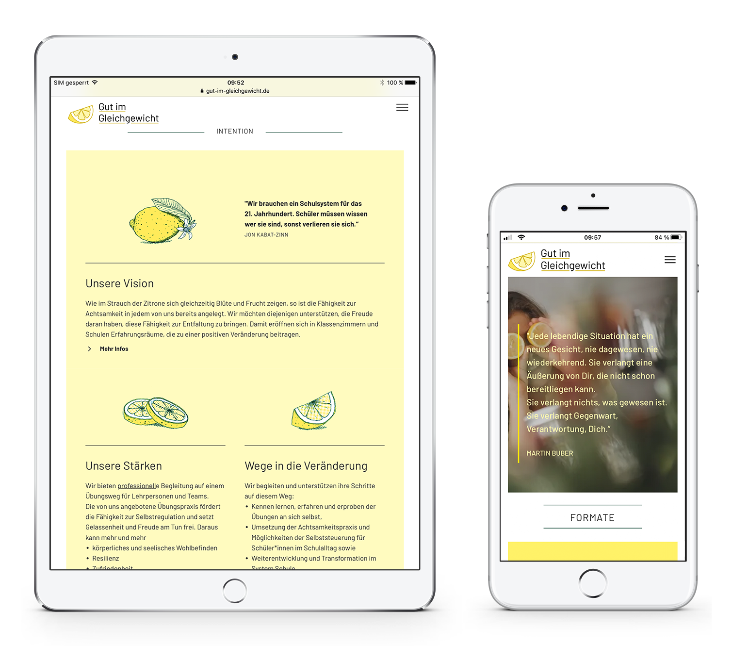 Responsive Ansichten von gut-im-gleichgewicht.de Responsive Ansichten der Website gut-im-gleichgewicht.de auf einem Ipad sowie Smartphone.